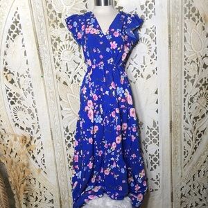 SHEIN Blue Floral High Low Dress